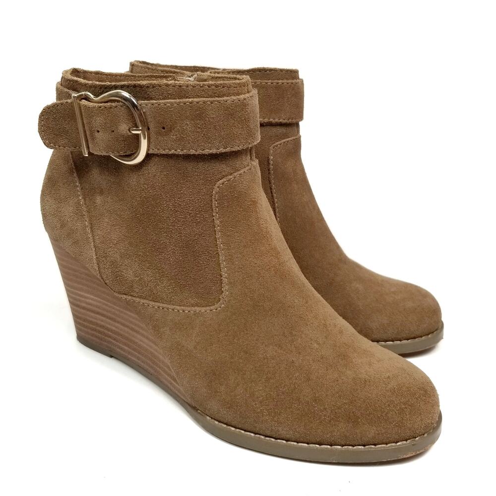 Sole Society Peytal Women's Tan Suede Wedge Heel Ankle Boots Booties Size 7.5